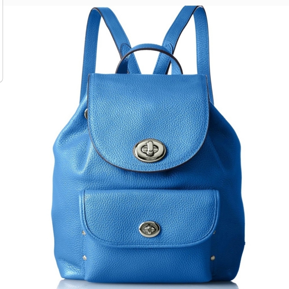 SOLD! NWOT! Coach Mini Turnlock Rucksack Backpack Pebbled Leather Azure Blue - Picture 1 of 16